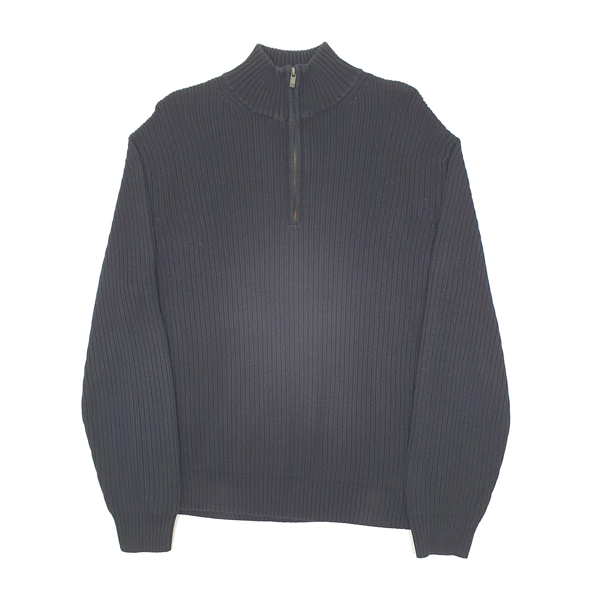 Mens Black Calvin Klein Cable Knit Quarter Zip Jumper