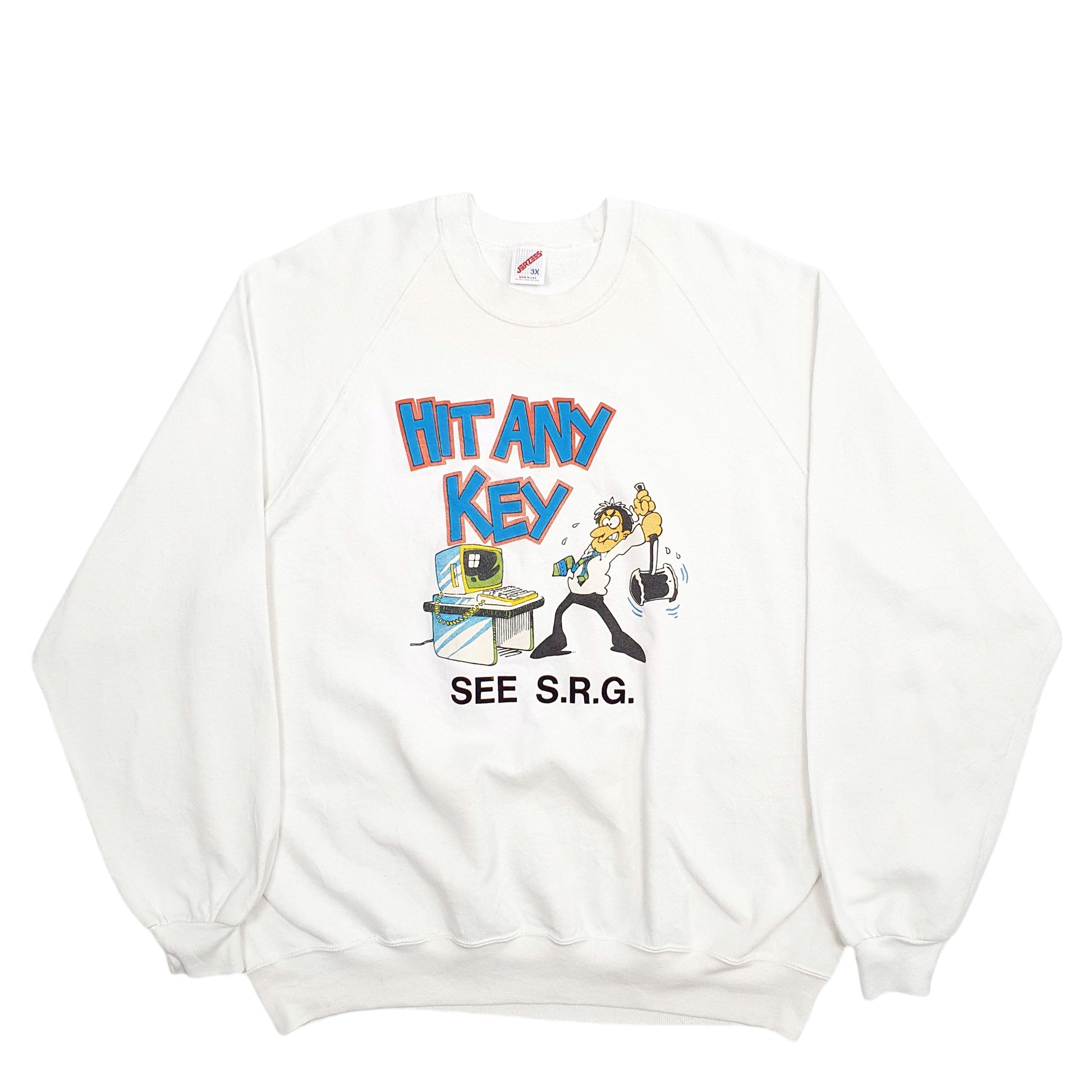 Mens White Jerzees Cartoons Computer Made In USA Vintage 90's Crewneck Jumper