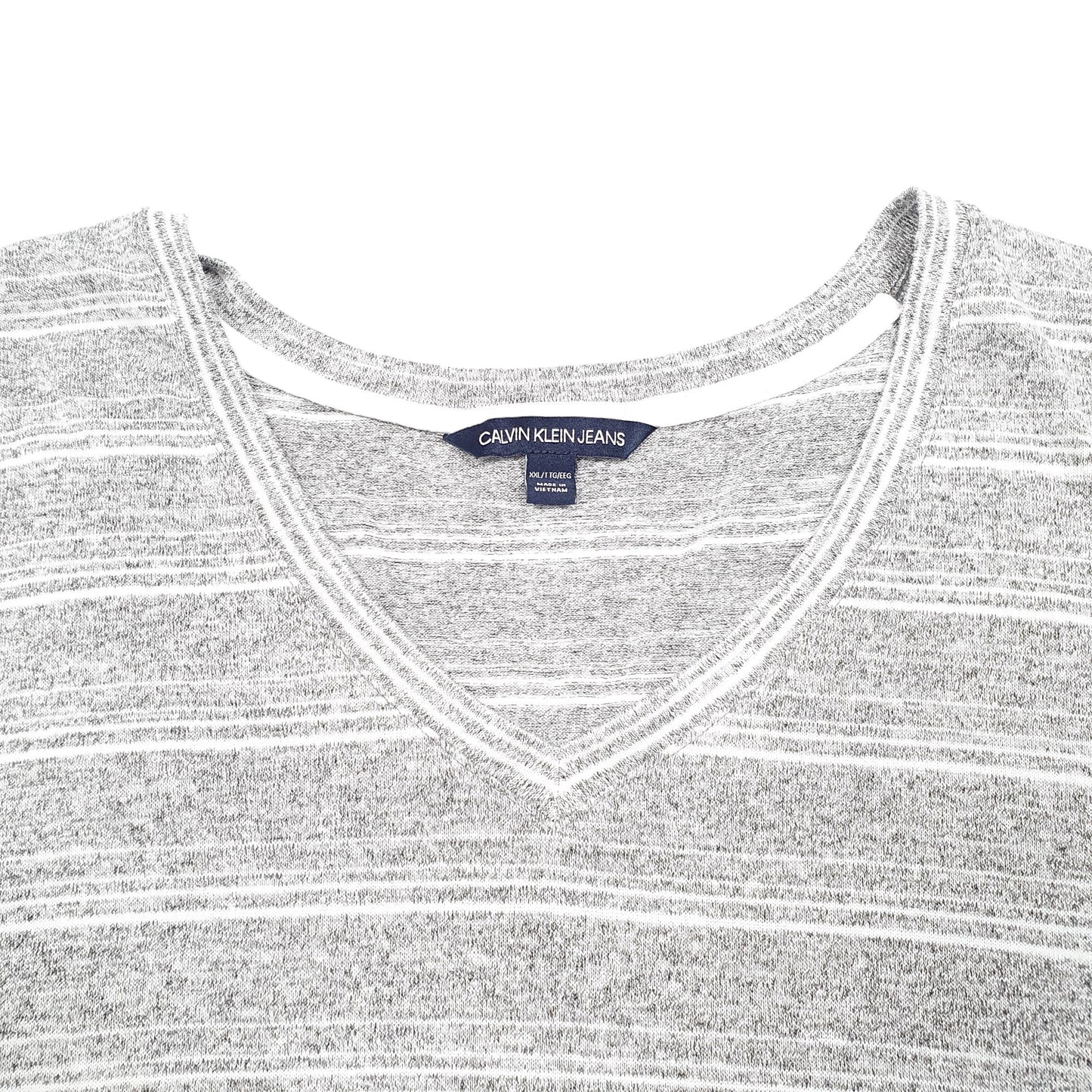 Womens Grey Calvin Klein Stripe Jeans V Neck Short Sleeve T Shirt