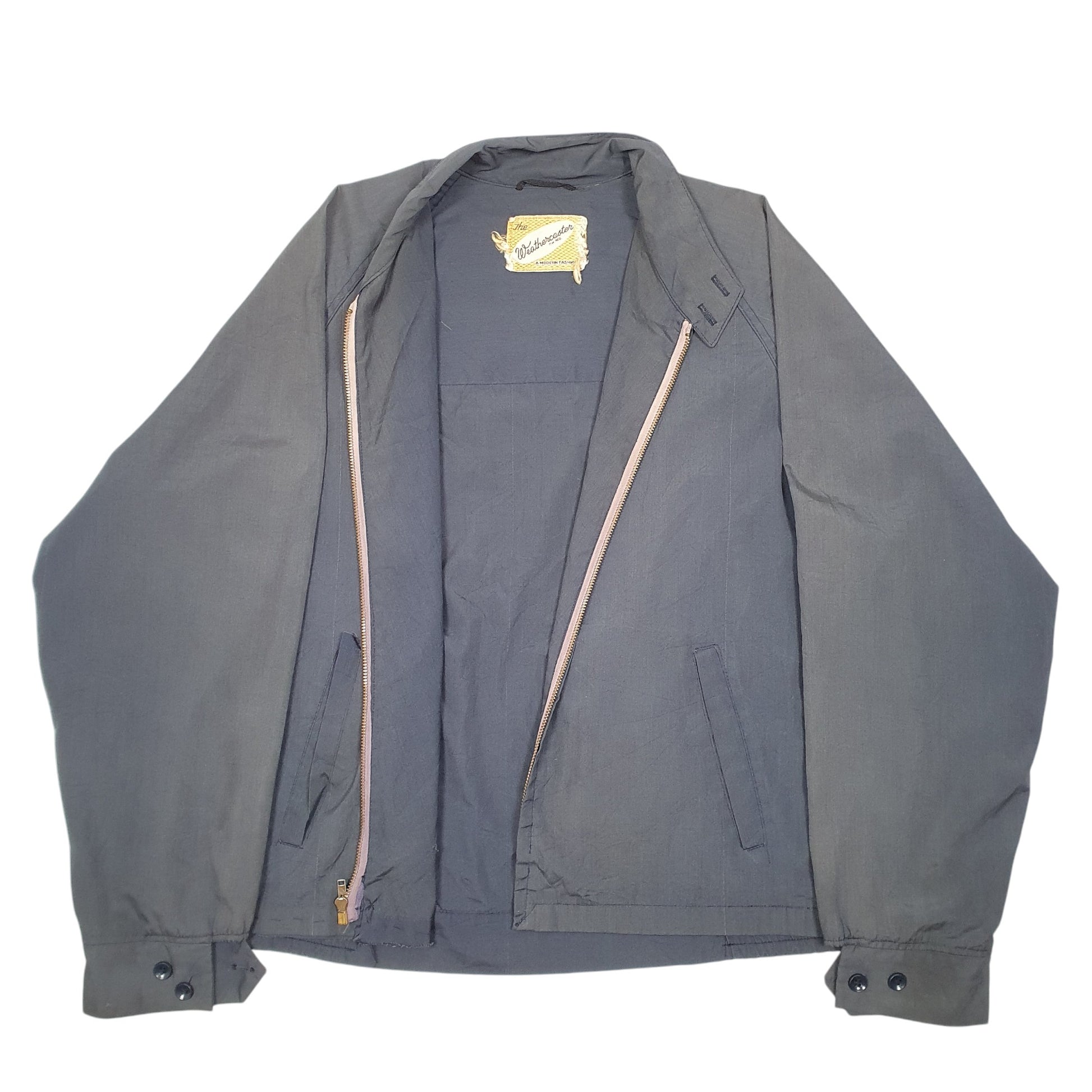 Mens Grey The Weathercaster Vintage 50s 60s Raglan Casual Full Zip Coat