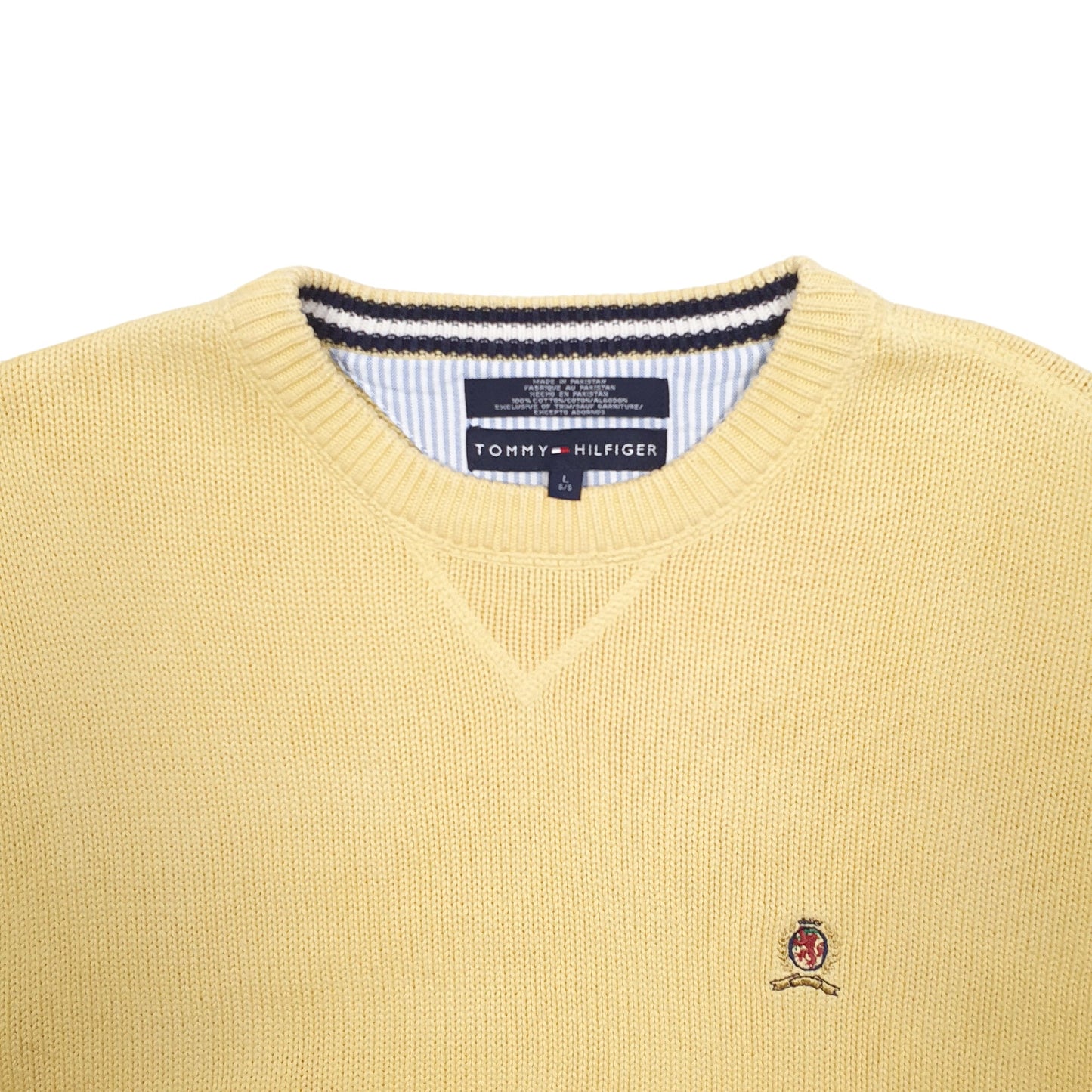 Mens Yellow Tommy Hilfiger Knit Crest 2000's Vintage Crewneck Jumper