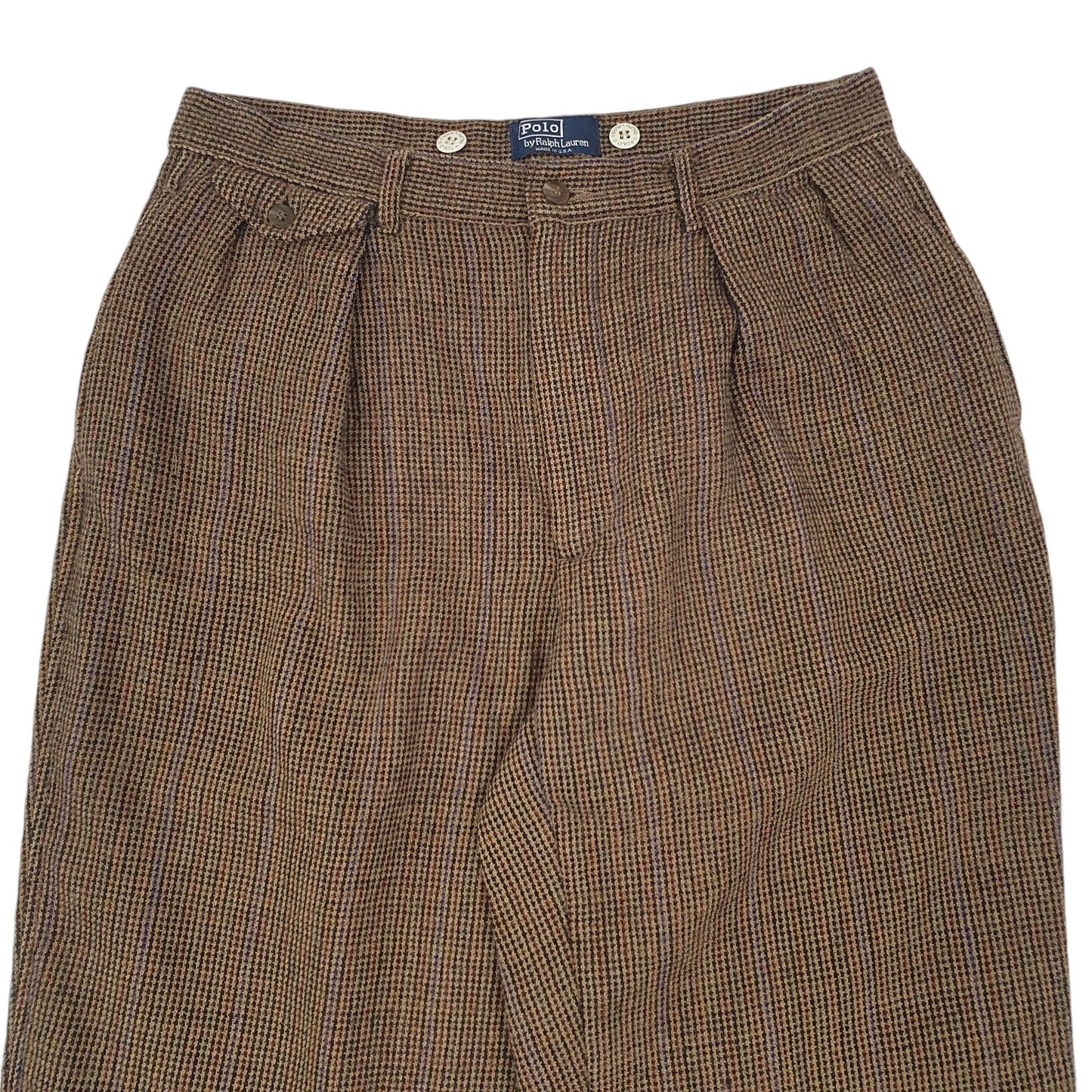 Mens Brown Polo Ralph Lauren Made In USA Vintage 80s Houndstooth Chino Trousers