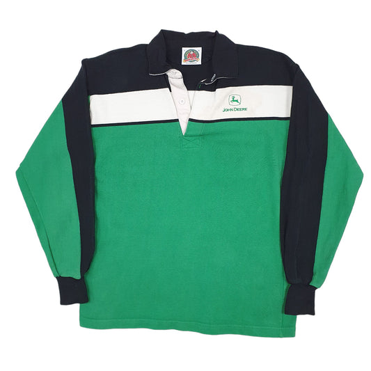 Mens Green Barbarian Rugby John Deere Long Sleeve Polo Shirt