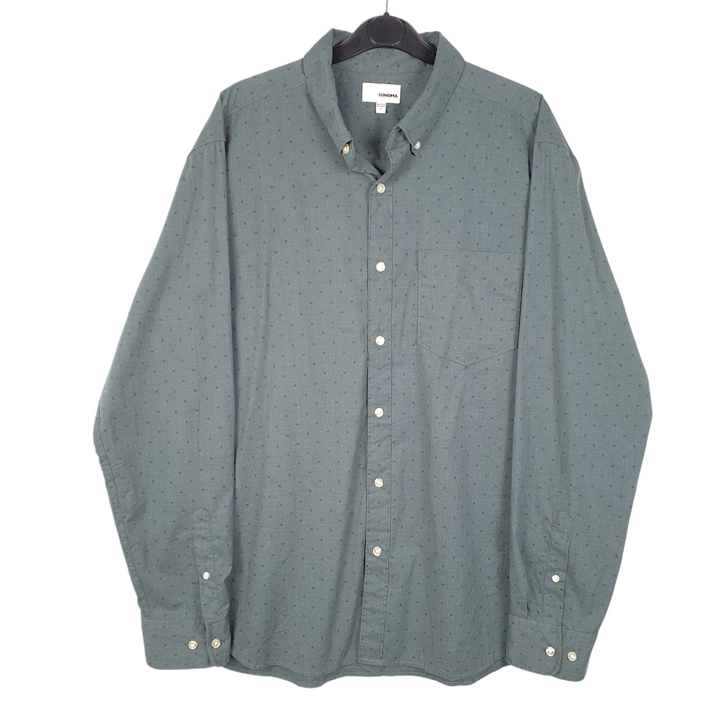 Mens Green Sonoma Polka Dot Long Sleeve Shirt