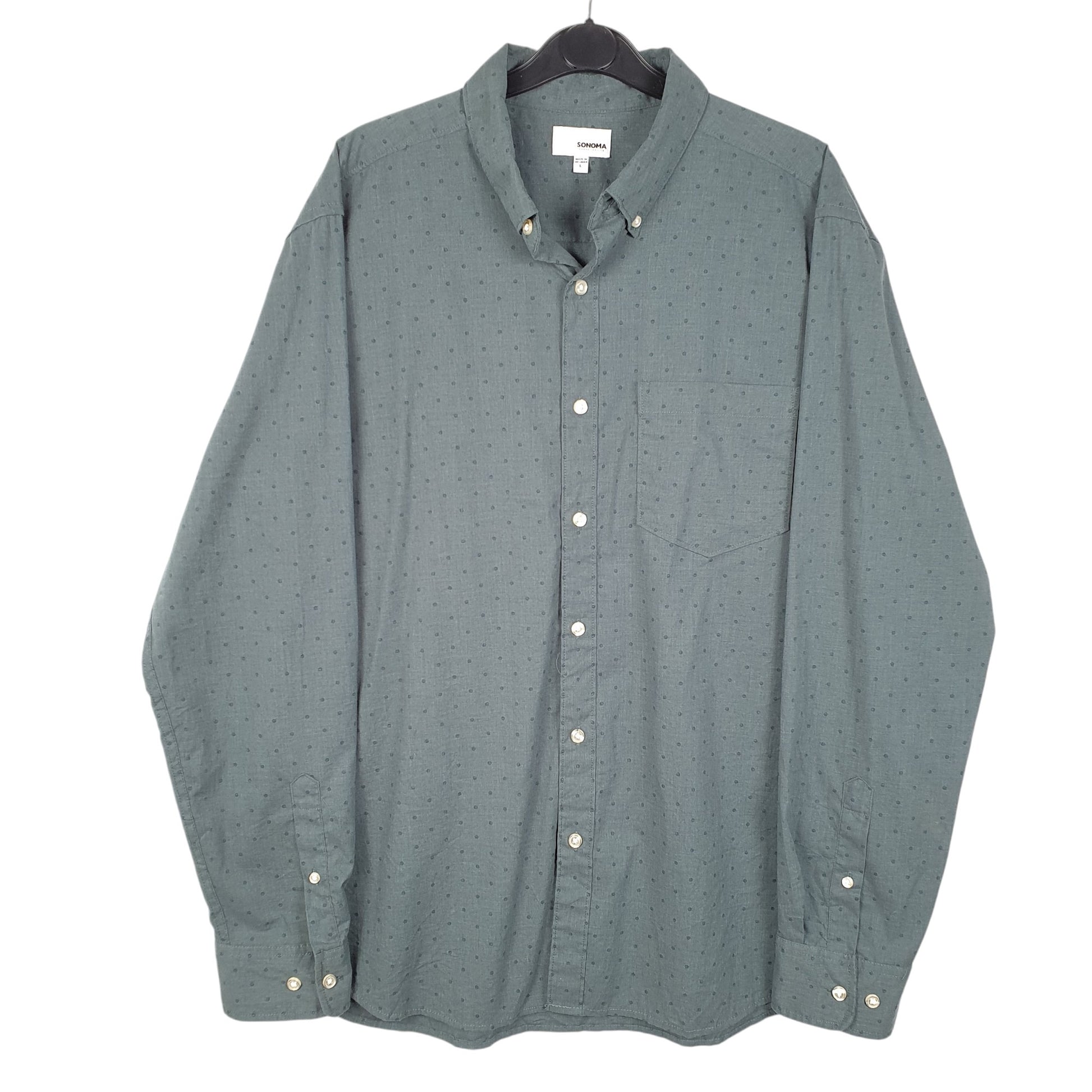 Mens Green Sonoma Polka Dot Long Sleeve Shirt