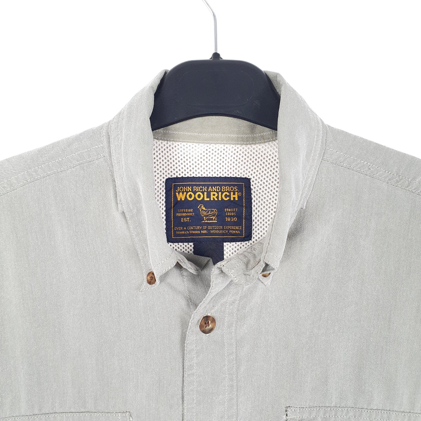 Mens Green Woolrich Outdoors Hiking Camping Fishing Fieldstone Long Sleeve Shirt