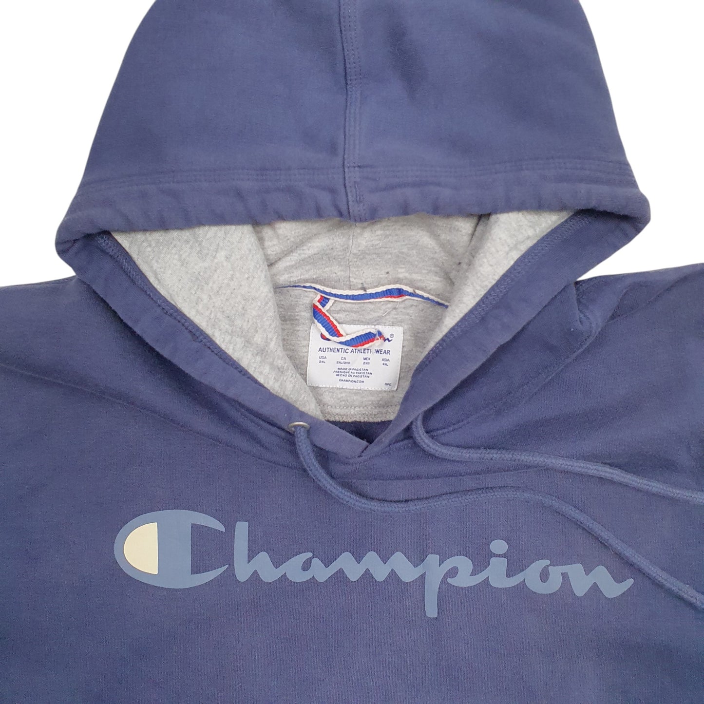 Mens Blue Champion Spellout Hoodie Jumper