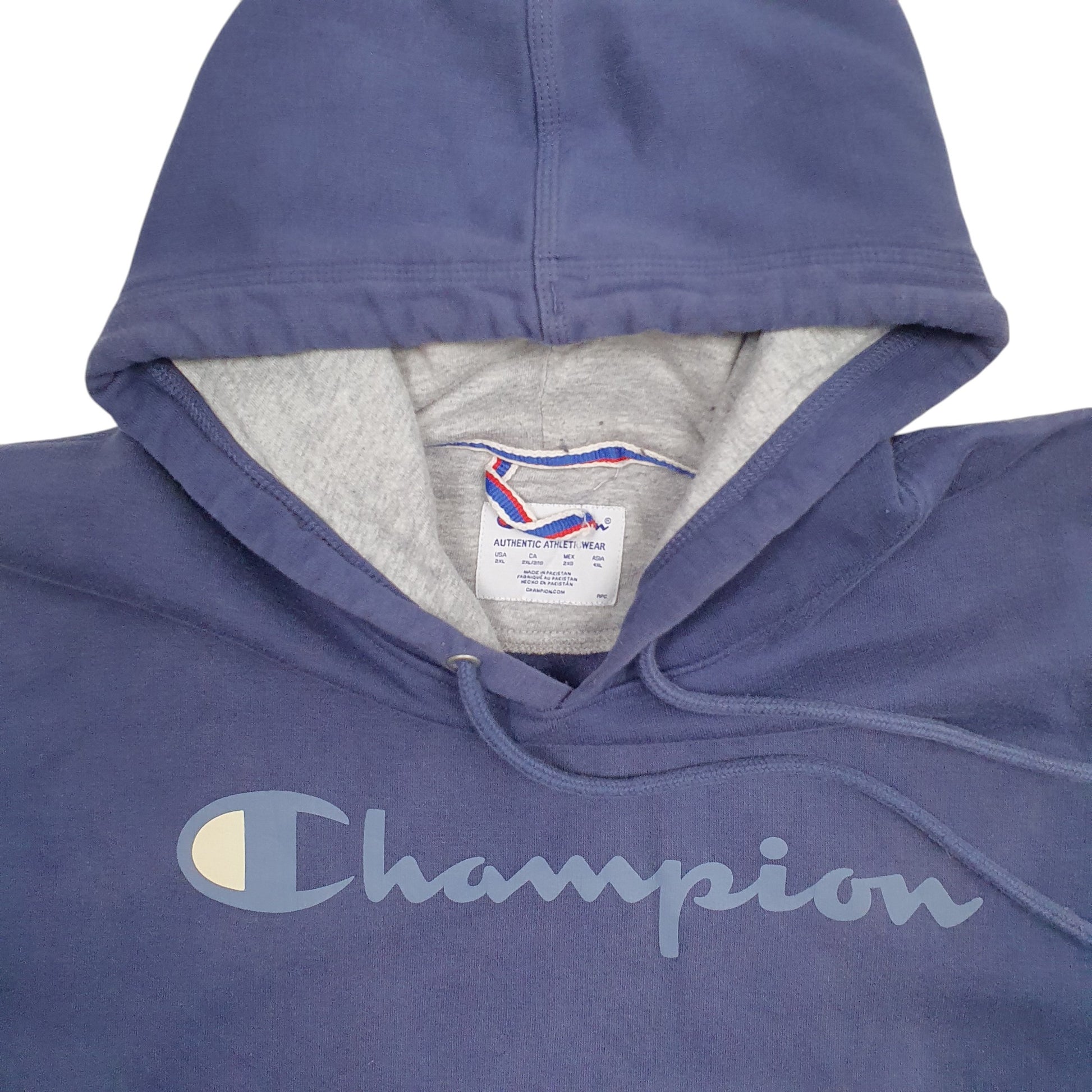 Mens Blue Champion Spellout Hoodie Jumper
