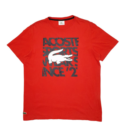 Mens Red Lacoste Spellout Short Sleeve T Shirt