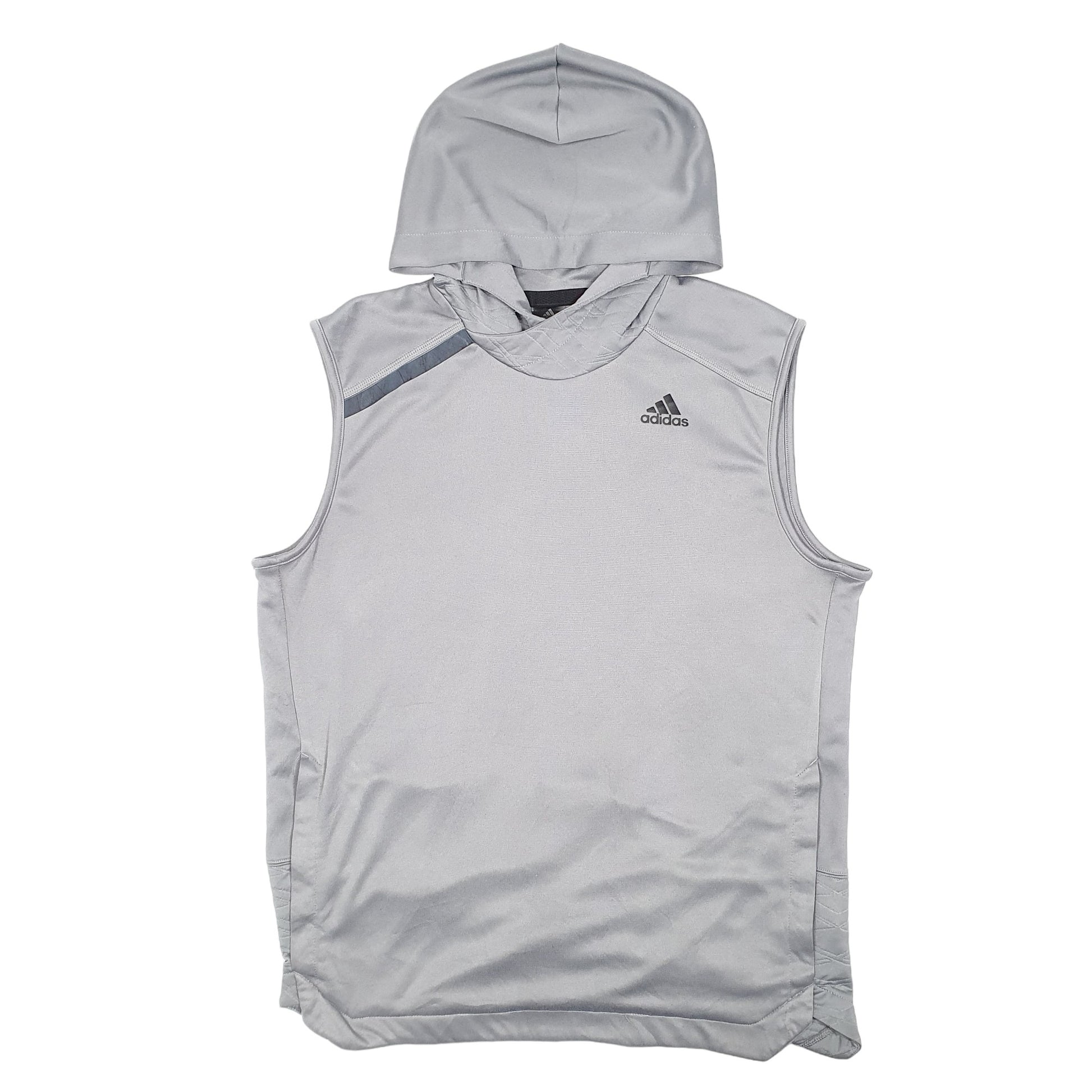 Mens Grey Adidas Sleeveless Workout Gym Active Hoodie Jumper
