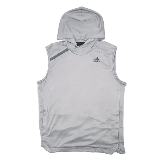 Mens Grey Adidas Sleeveless Workout Gym Active Hoodie Jumper