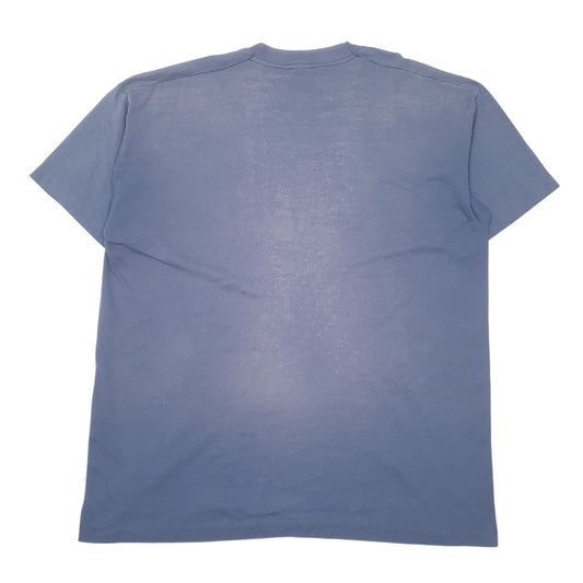 Mens Navy Unbranded Single Stitch Vintage 90s Blue Line Distributing Short Sleeve T Shirt