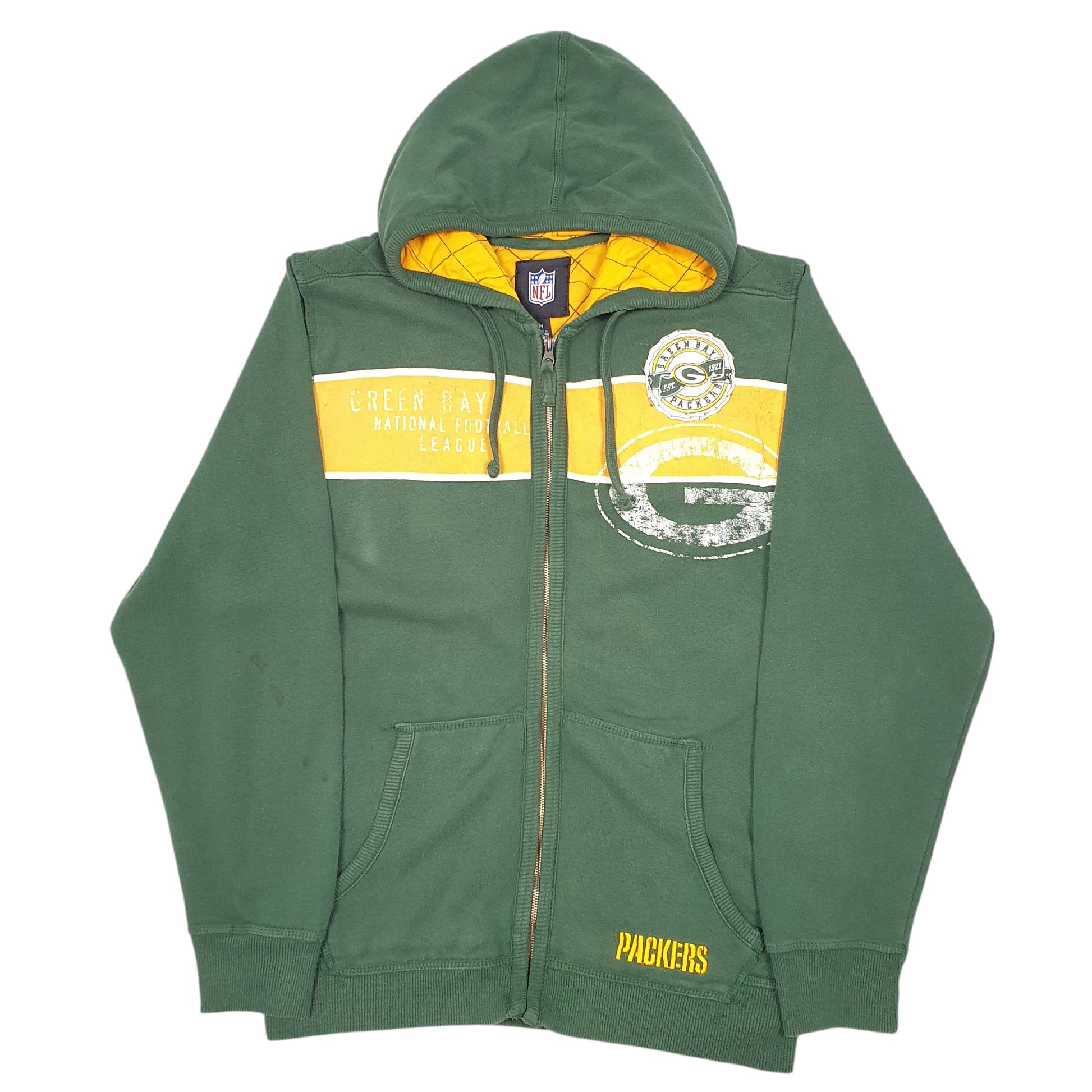 Mens Green NFL Green Bay Packers Football USA Hoodie Full Zip Jumper