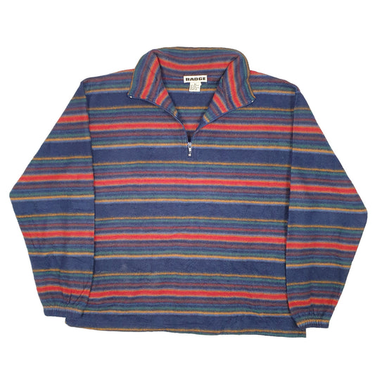 Mens Navy Badge Striped Outdoors Quarter Zip Jumper