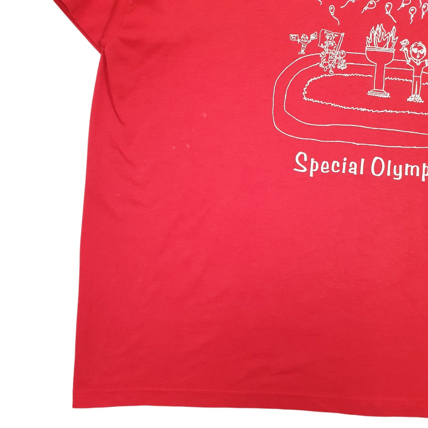 Mens Red Hanes Single Stitch Vintage 90s Made In USA Special Olympics Short Sleeve T Shirt