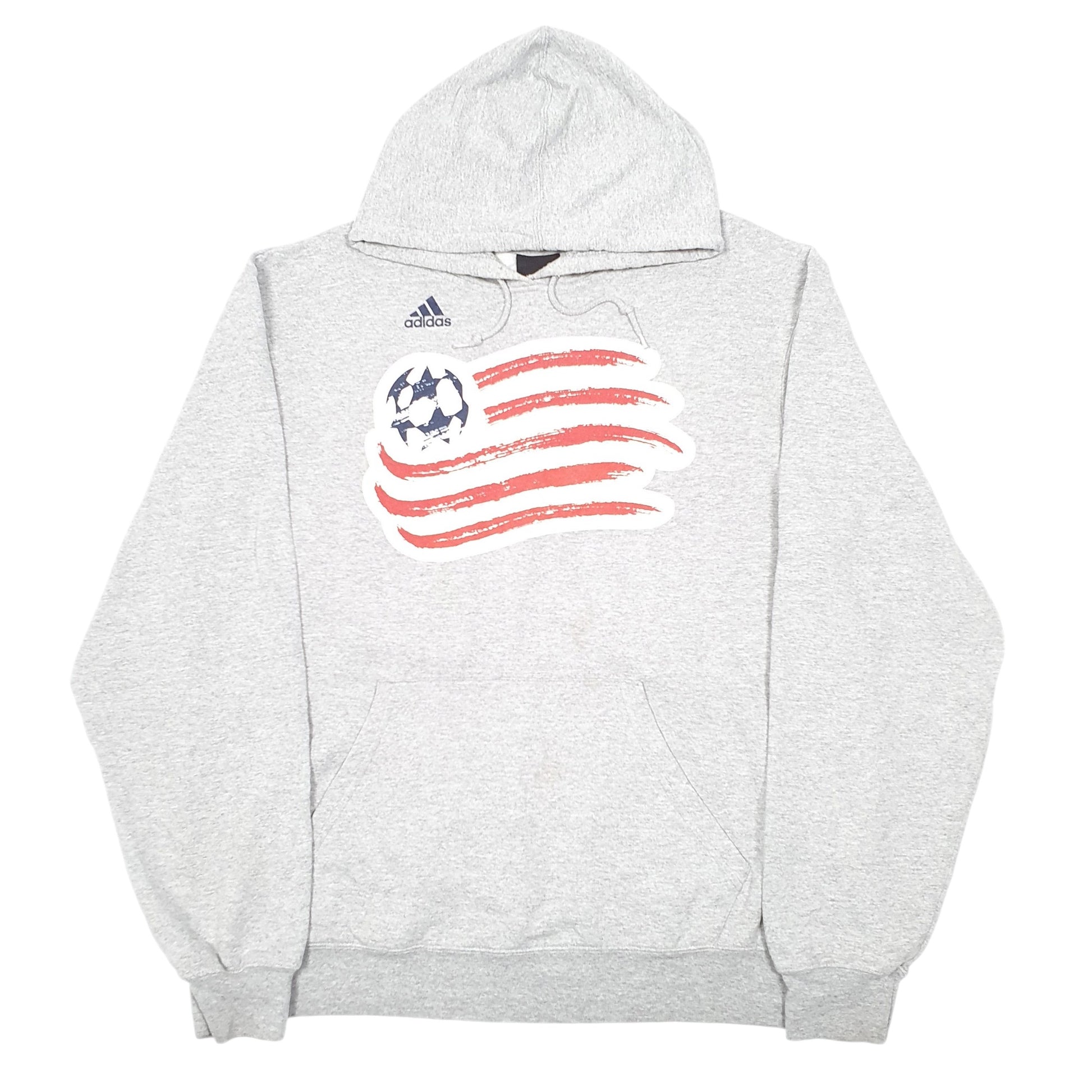 Mens Grey Adidas USA Soccer Team Flag Hoodie Jumper