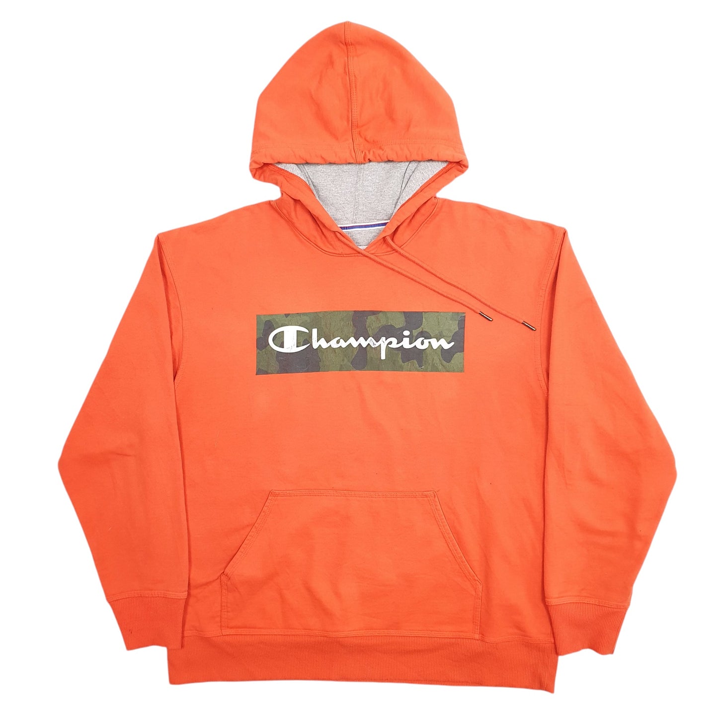 Mens Orange Champion Spellout Hoodie Jumper