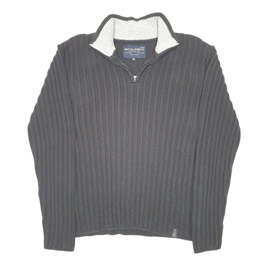 Mens Black Nautica Knit Jeans Ribbed Quarter Zip Jumper