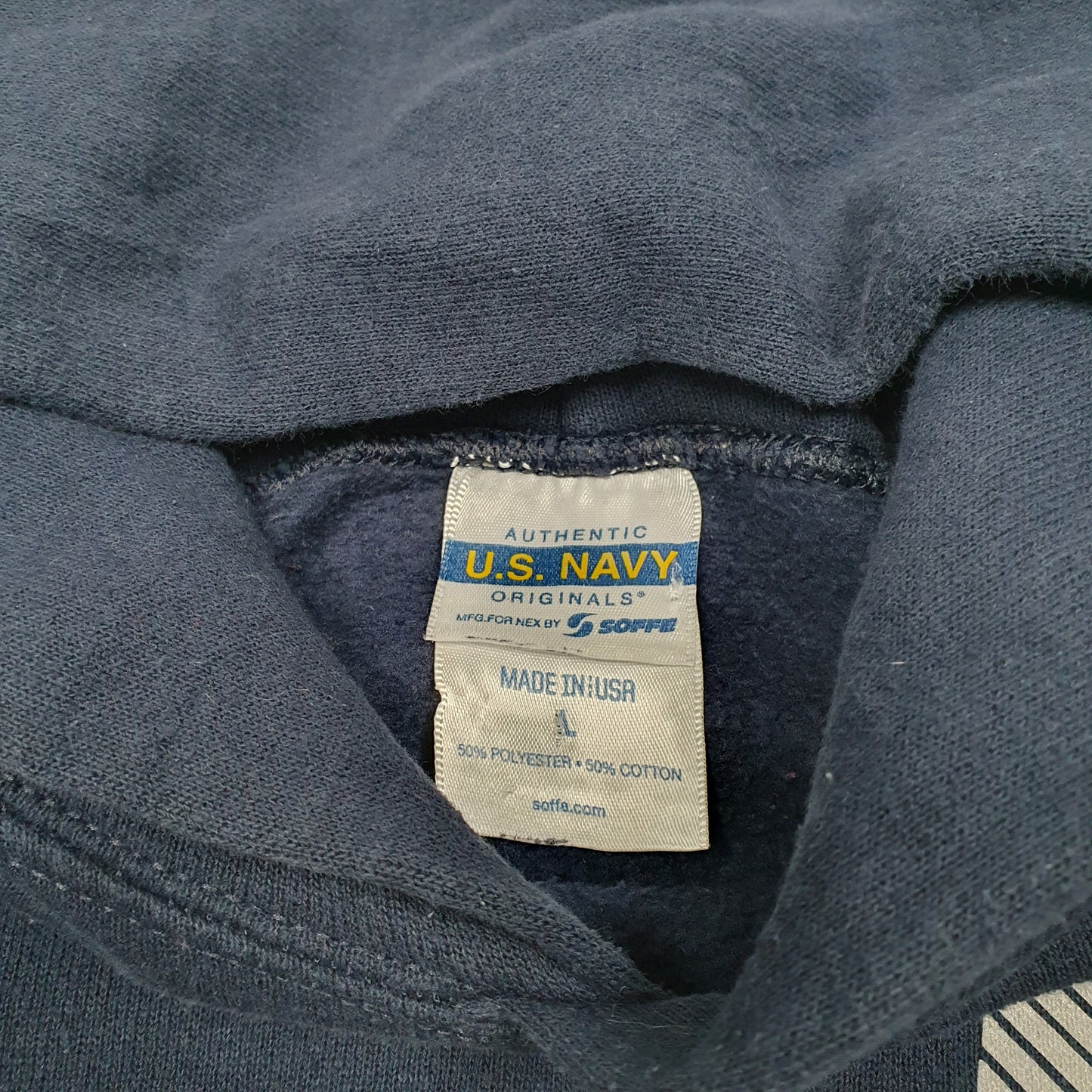Mens Navy Soffee US Navy Vintage Made In USA USN Spellout Hoodie Jumper