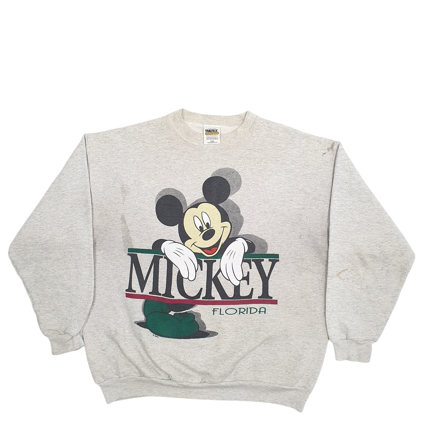 Mens Grey Tultex Mickey Mouse Florida Spellout Vintage 1990s Crewneck Jumper