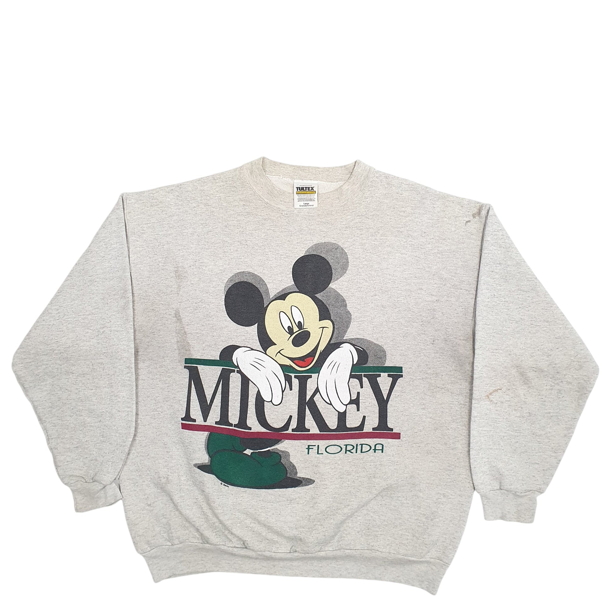 Mens Grey Tultex Mickey Mouse Florida Spellout Vintage 1990s Crewneck Jumper