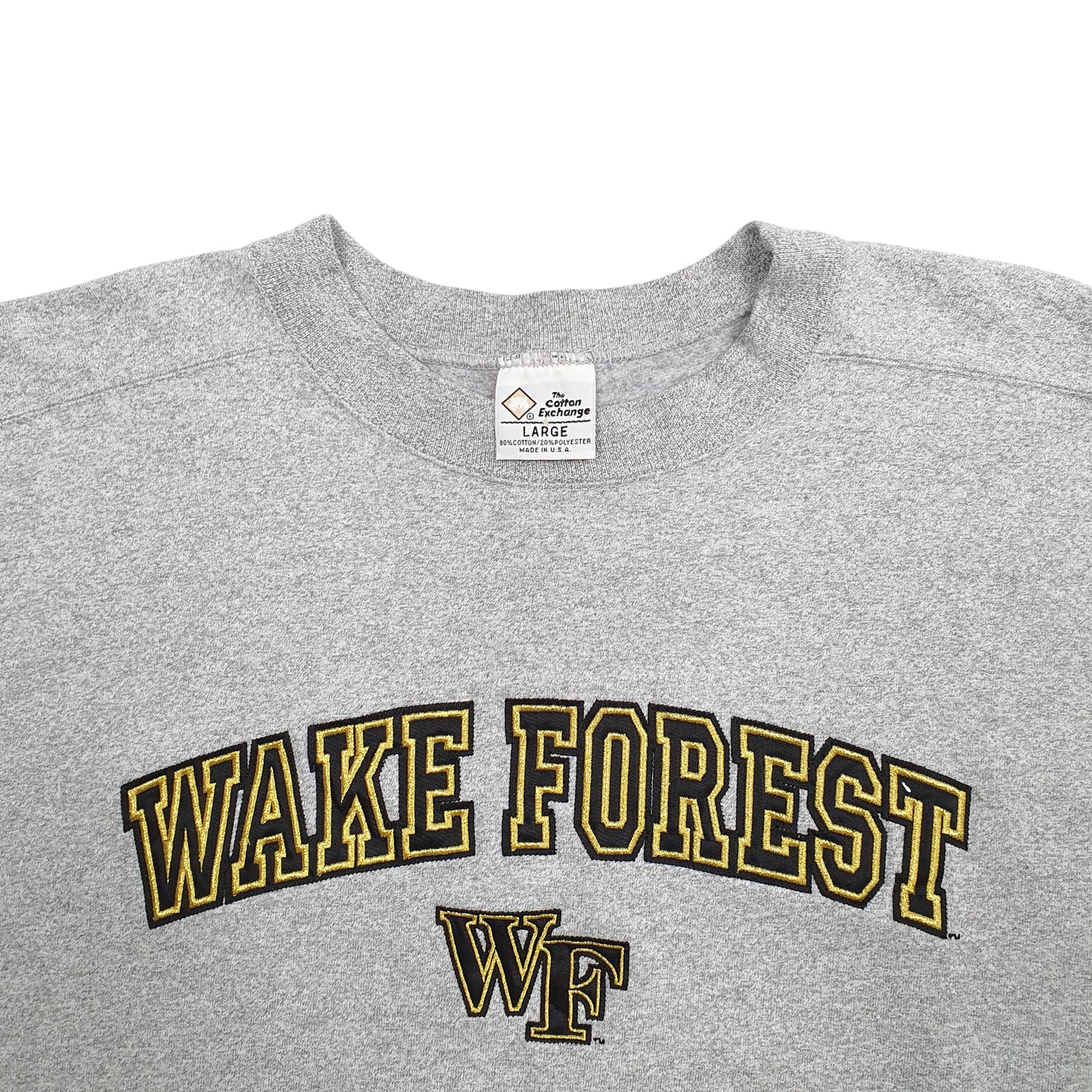 Mens Grey The Cotton Exchange Wake Forest Spellout Made In USA Vintage 90's Crewneck Jumper