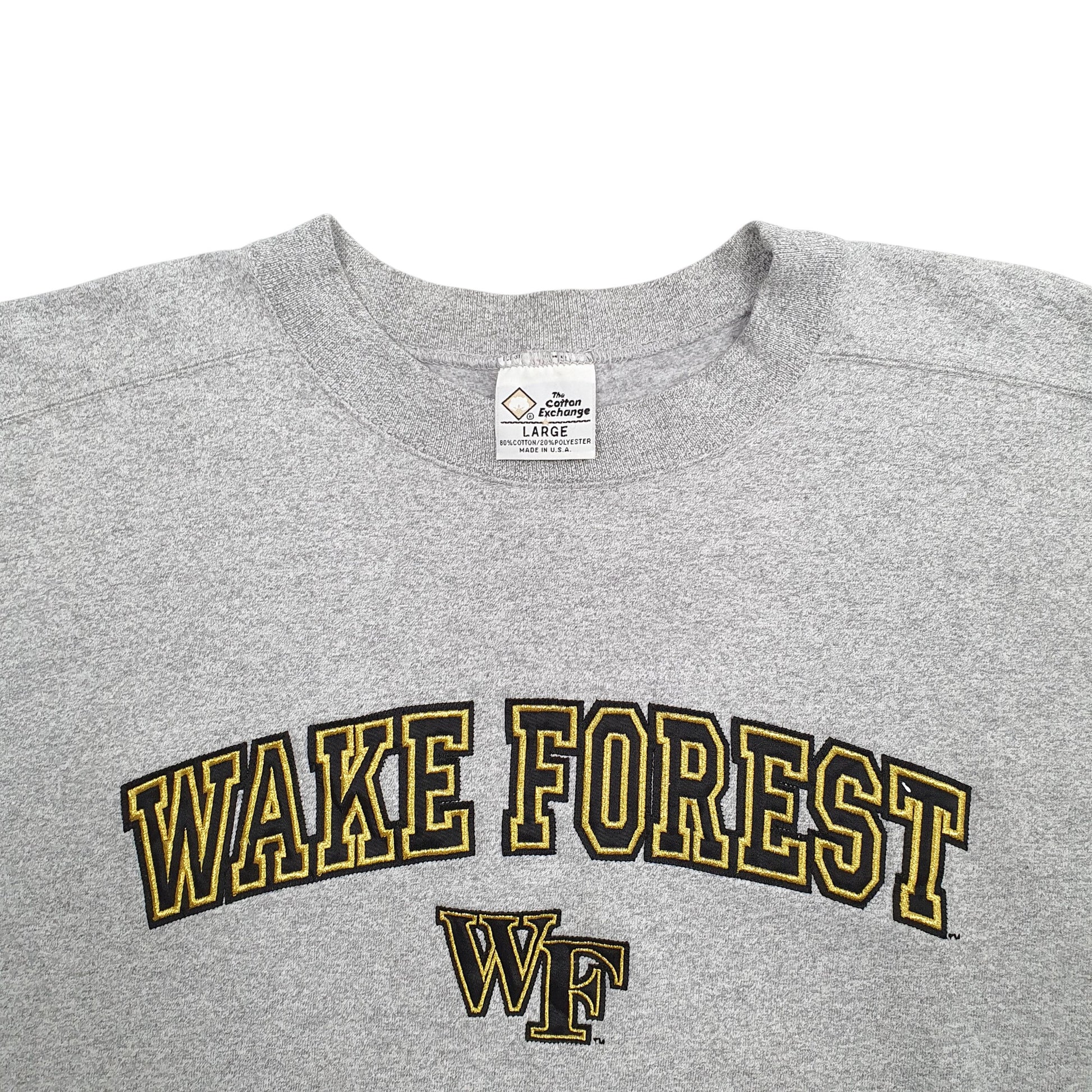 Mens Grey The Cotton Exchange Wake Forest Spellout Made In USA Vintage 90's Crewneck Jumper