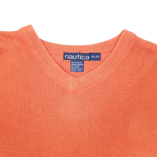 Mens Orange Nautica Knit Striped V Neck Jumper