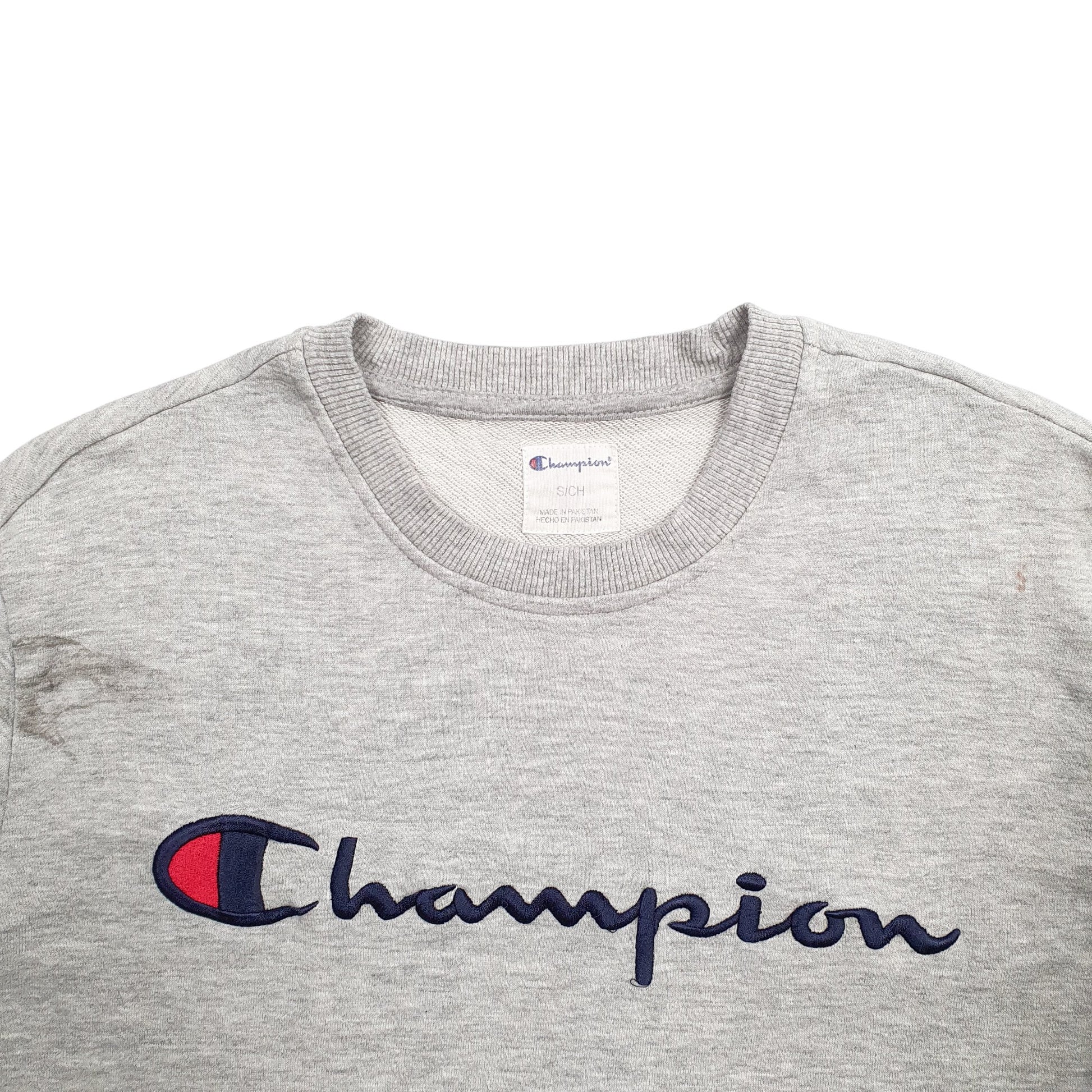 Mens Grey Champion Spellout Crewneck Jumper