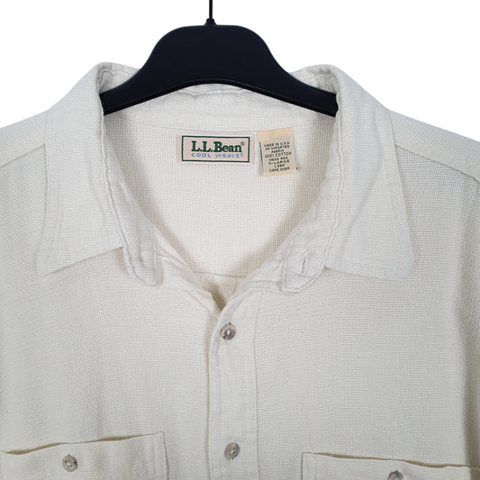 Mens Cream L.L.Bean Cool Weave Vintage 1980s Made In USA Long Sleeve Shirt