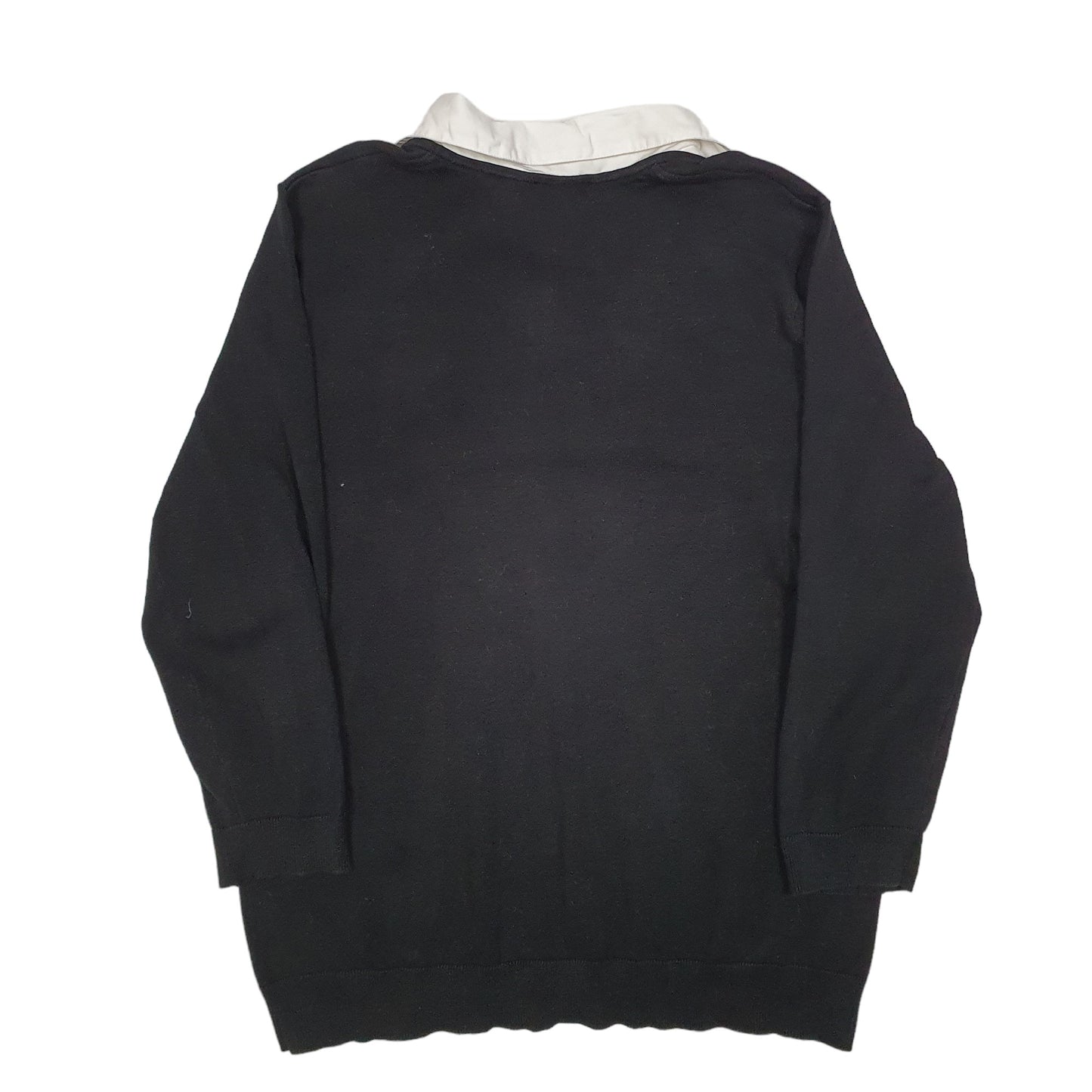 Womens Black Chaps Knit Collared V Neck Jumper