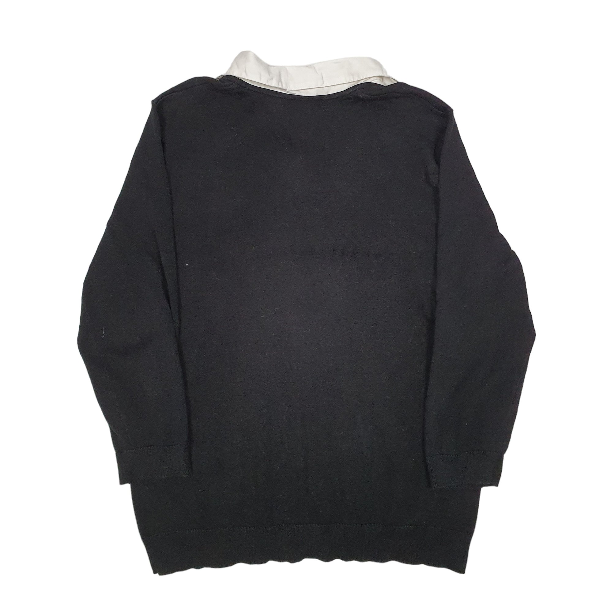 Womens Black Chaps Knit Collared V Neck Jumper