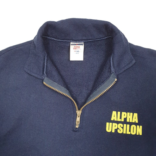 Womens Navy Jerzees Alpha Upsilon USA College Fraternity Frat House Quarter Zip Jumper