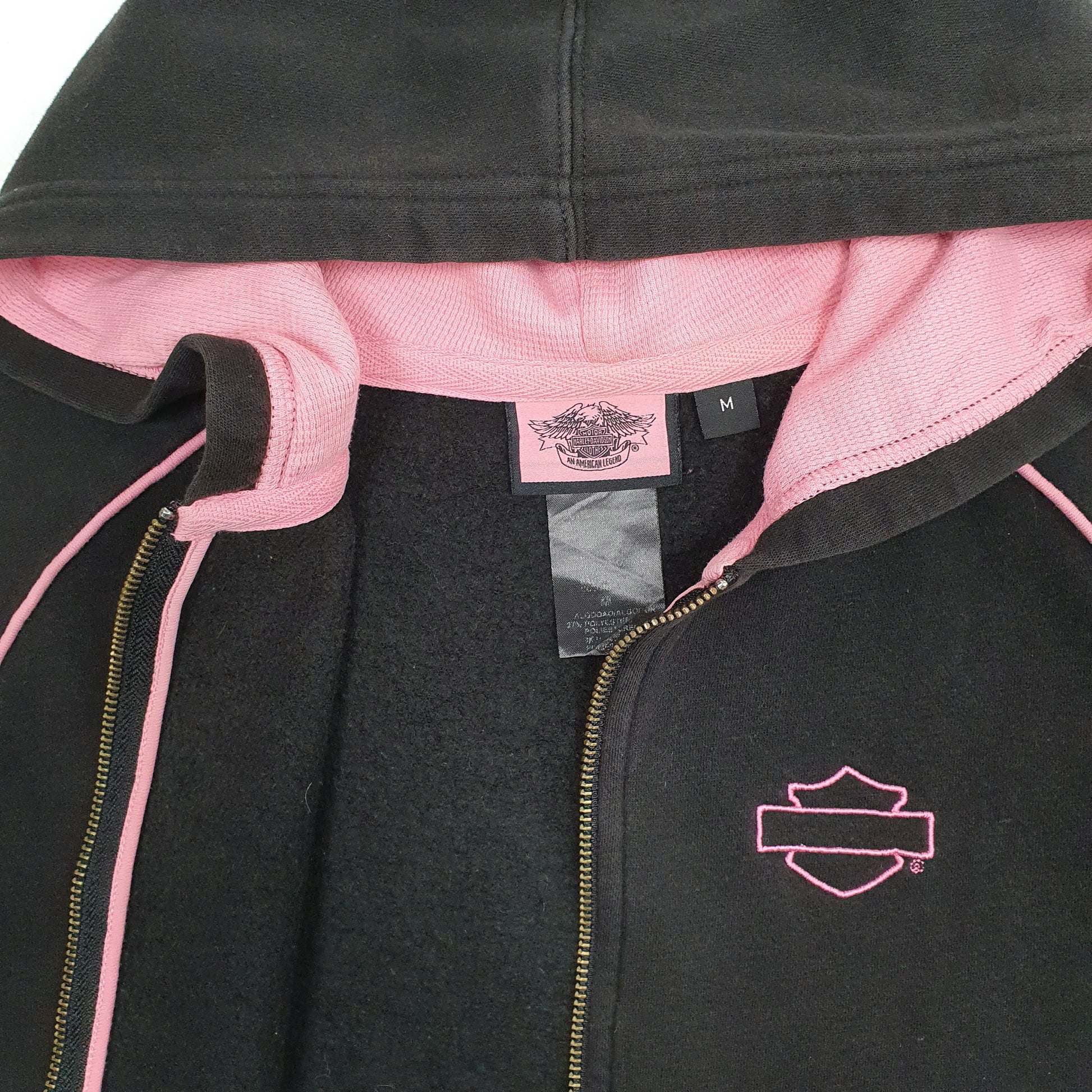 Womens Black Harley Davidson Motorcycles Hoodie Full Zip Jumper