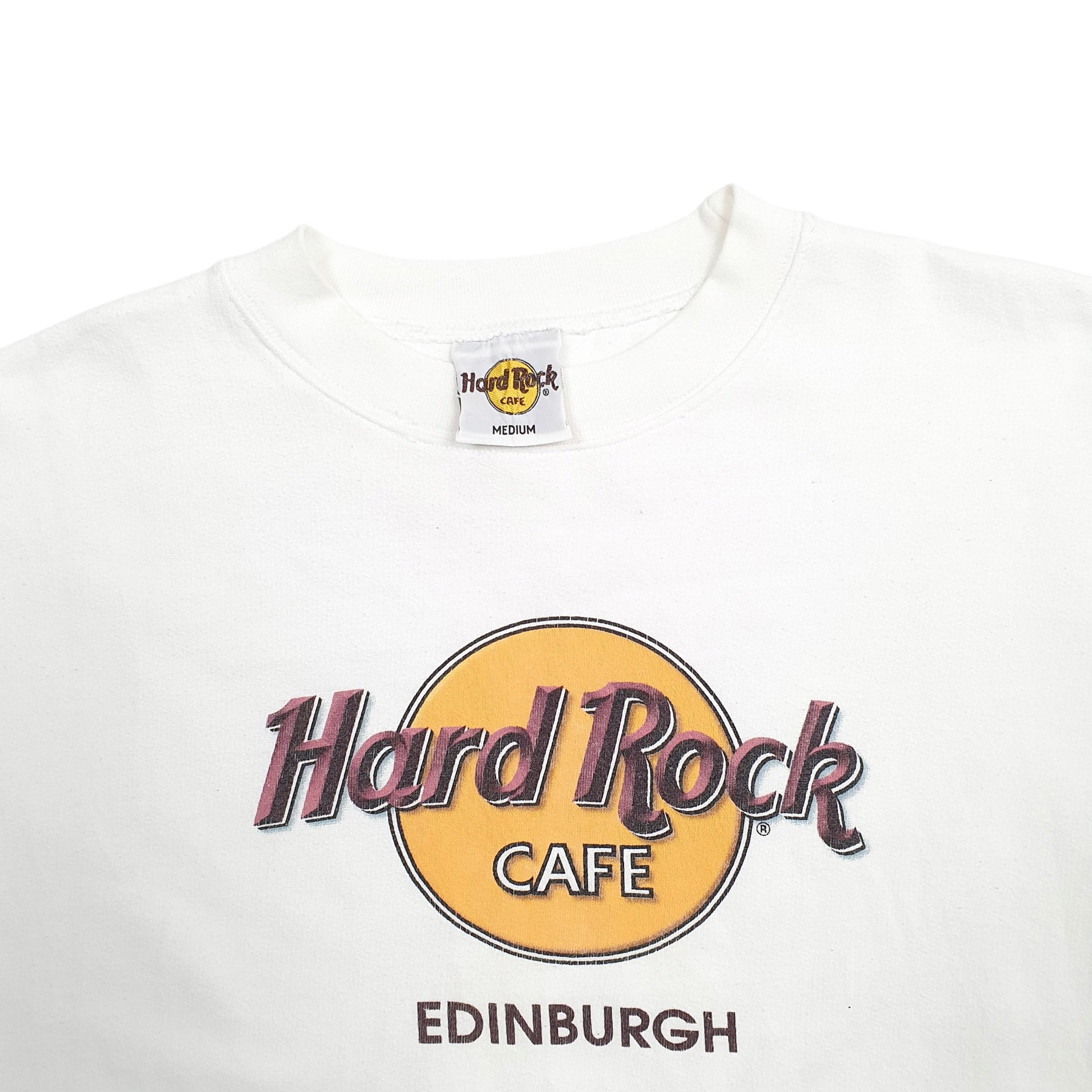 Mens White Hard Rock Cafe Edinburgh Spellout Crewneck Jumper