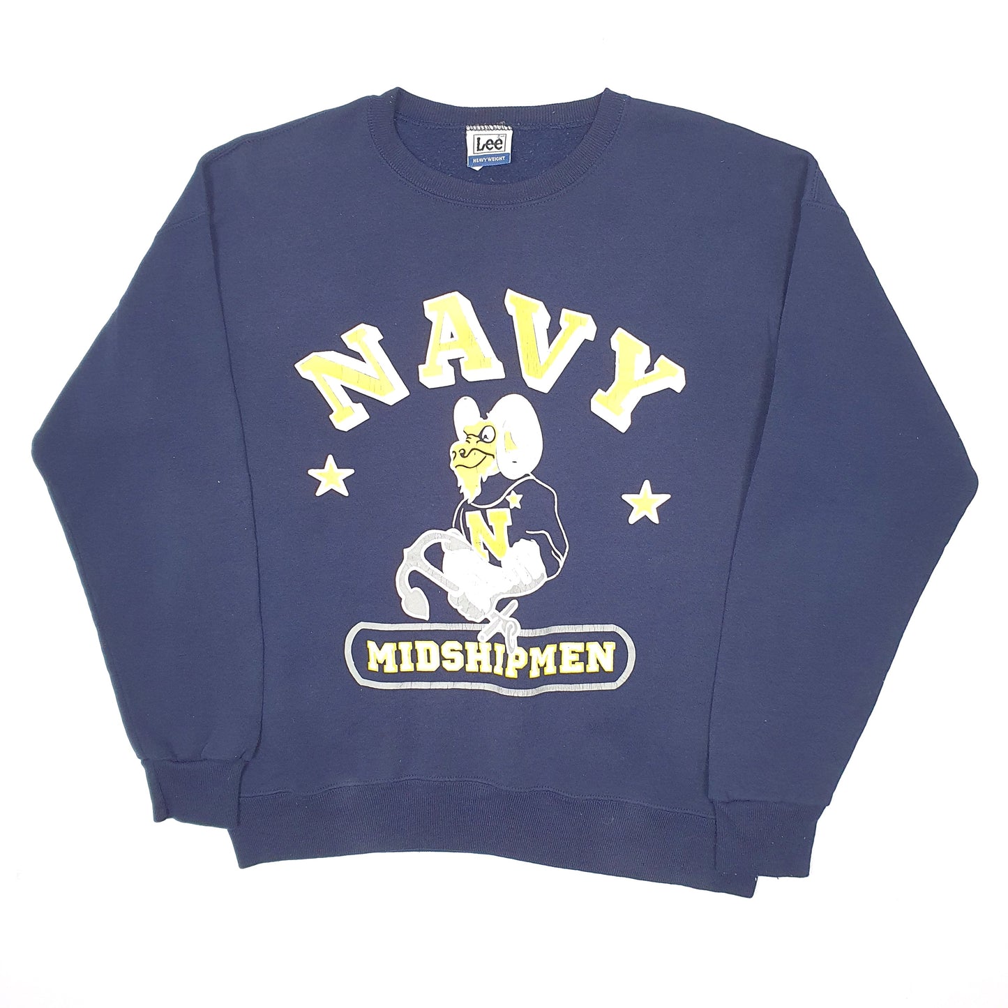 Mens Navy Lee Heavyweight Vintage 1980s 90s US Navy Midshipmen Crewneck Jumper