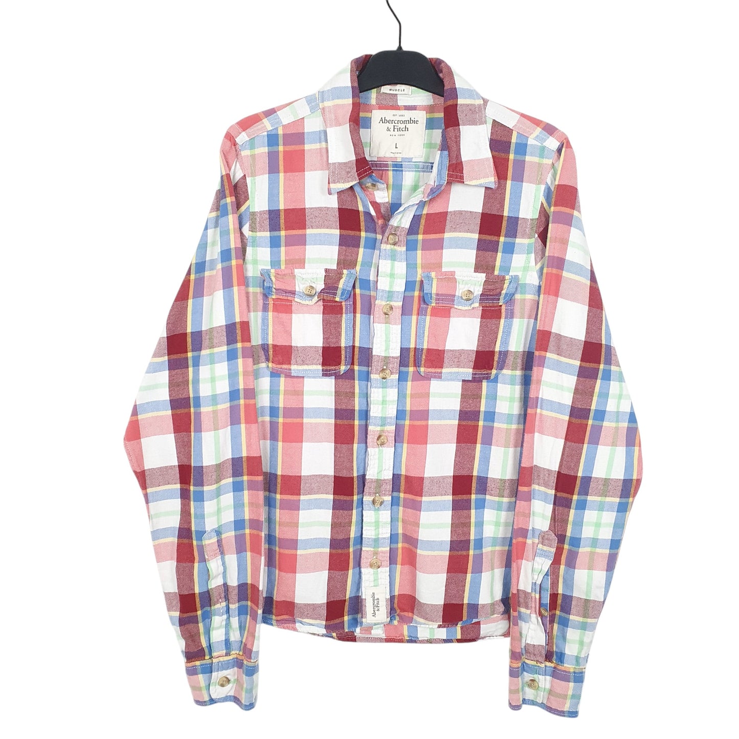 Mens White Abercrombie & Fitch Muscle Flannel New York Long Sleeve Shirt