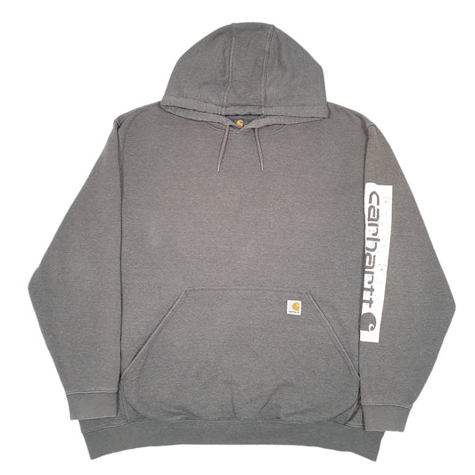 Mens Grey Carhartt Workwear Sleeve Spellout Hoodie Jumper