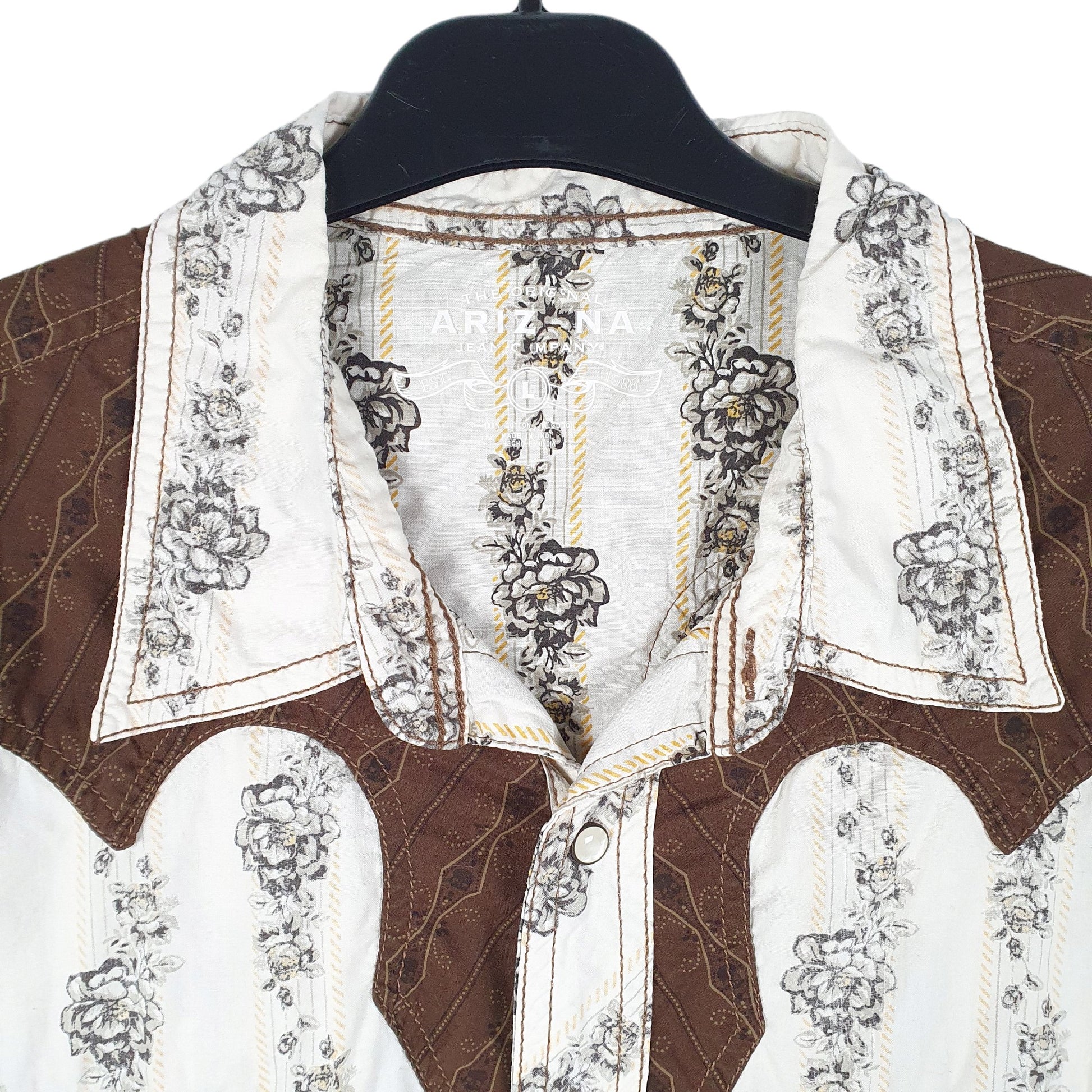 Mens Cream Arizona Jeans Company Floral Western Short Sleeve Shirt