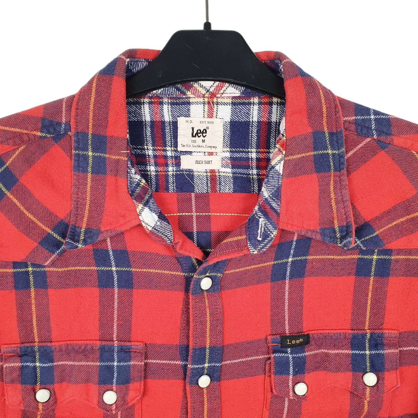 Womens Red Lee Rider Flannel Pear Snap Long Sleeve Shirt