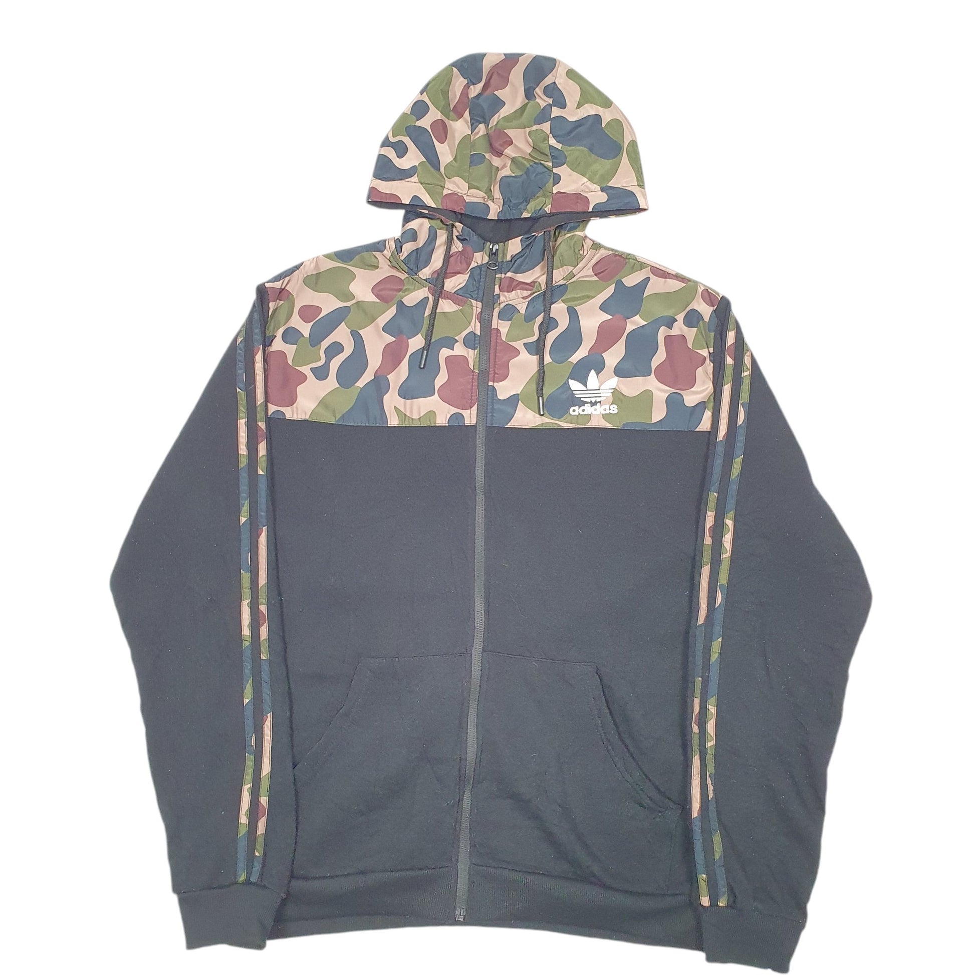 Mens Black Adidas Hoodie Camouflage Full Zip Jumper