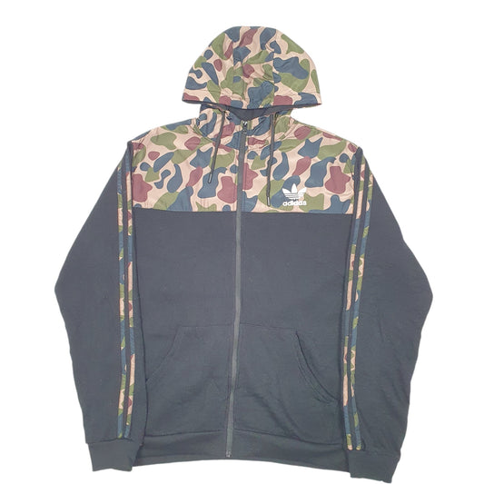 Mens Black Adidas Hoodie Camouflage Full Zip Jumper