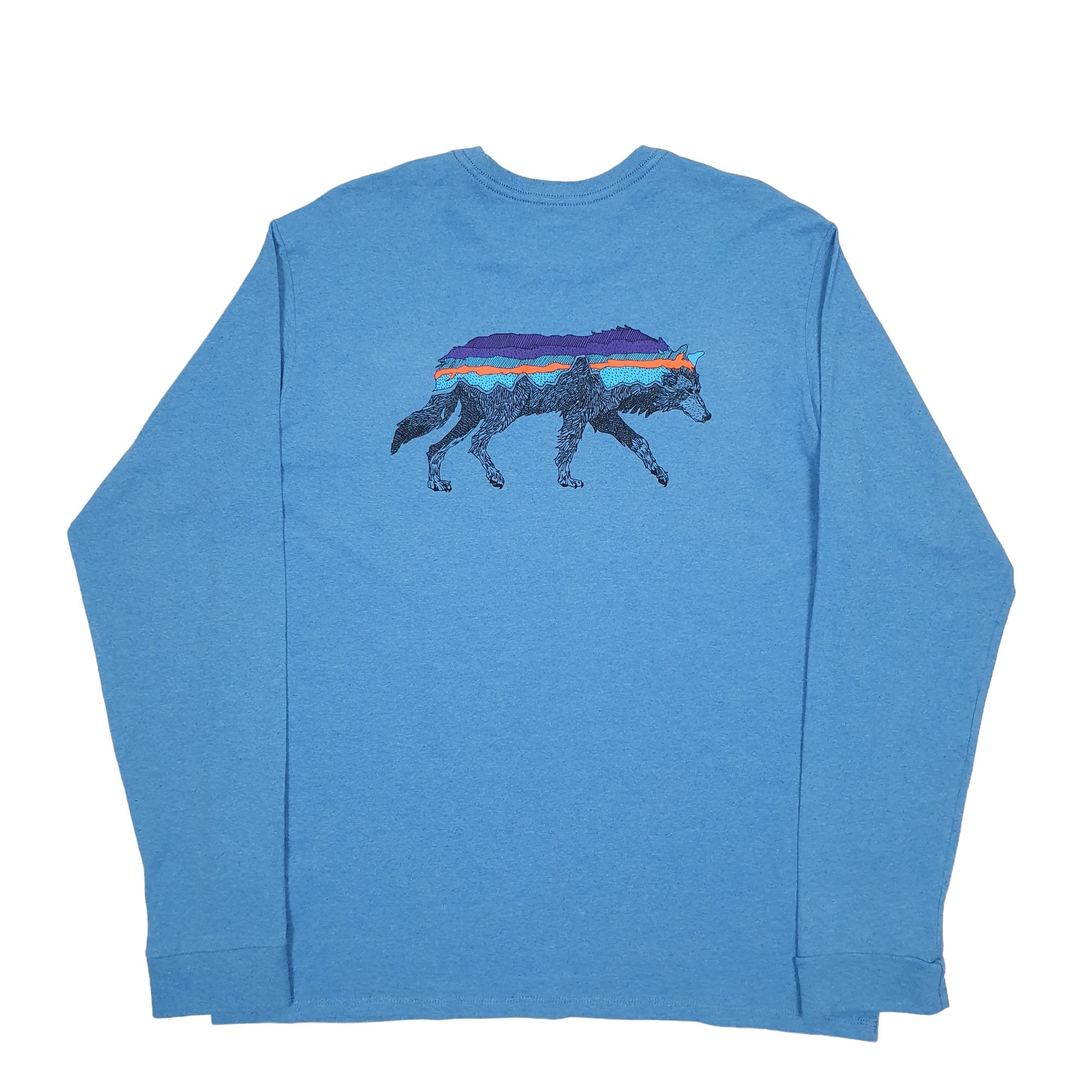 Mens Blue Patagonia Spellout Wolf Long Sleeve T Shirt