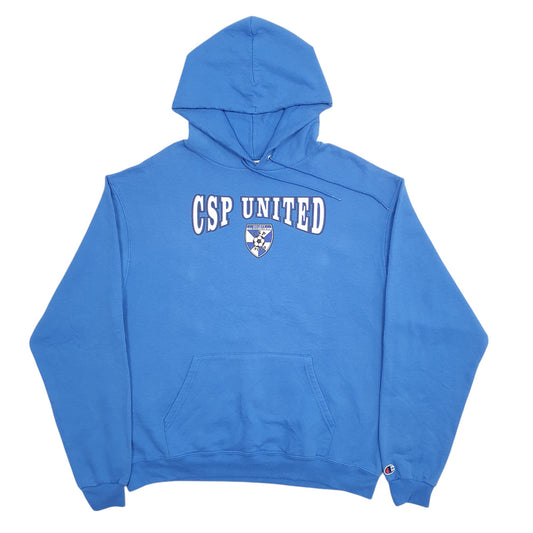 Mens Blue Champion CSP United Football Spellout Hoodie Jumper