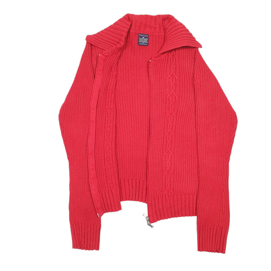 Womens Red Nautica Knit Cable Cardigan Shawl Collar Full Zip Jumper