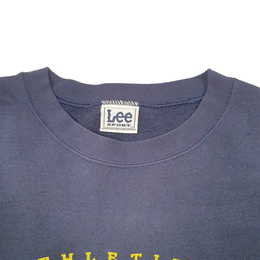 Mens Navy Lee Vintage Sport Michigan Wolverines Football USA Spellout 90s Crewneck Jumper