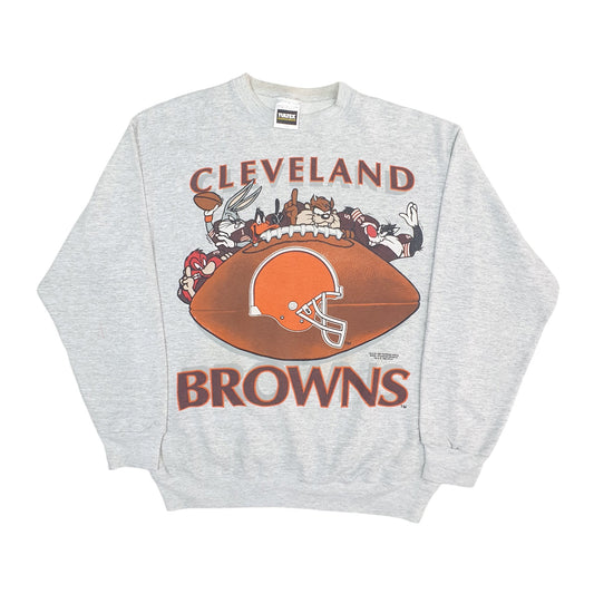 Mens Grey Tultex Vintage 1994 90s NFL Cleveland Brown's Warner Bros Crewneck Jumper