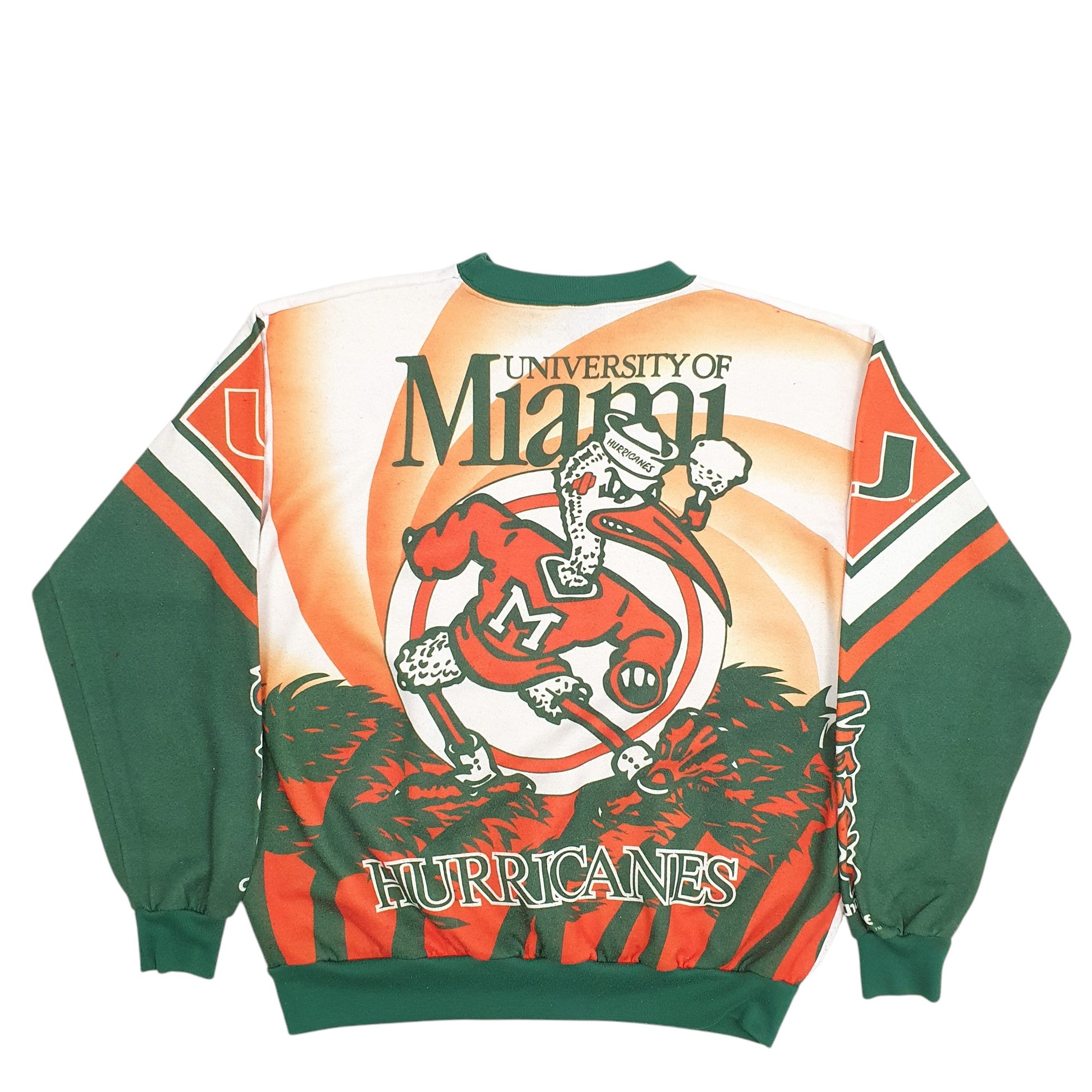 Mens White Chalk Line University Of Miami Hurricanes Made In USA Football 90's Crewneck Jumper