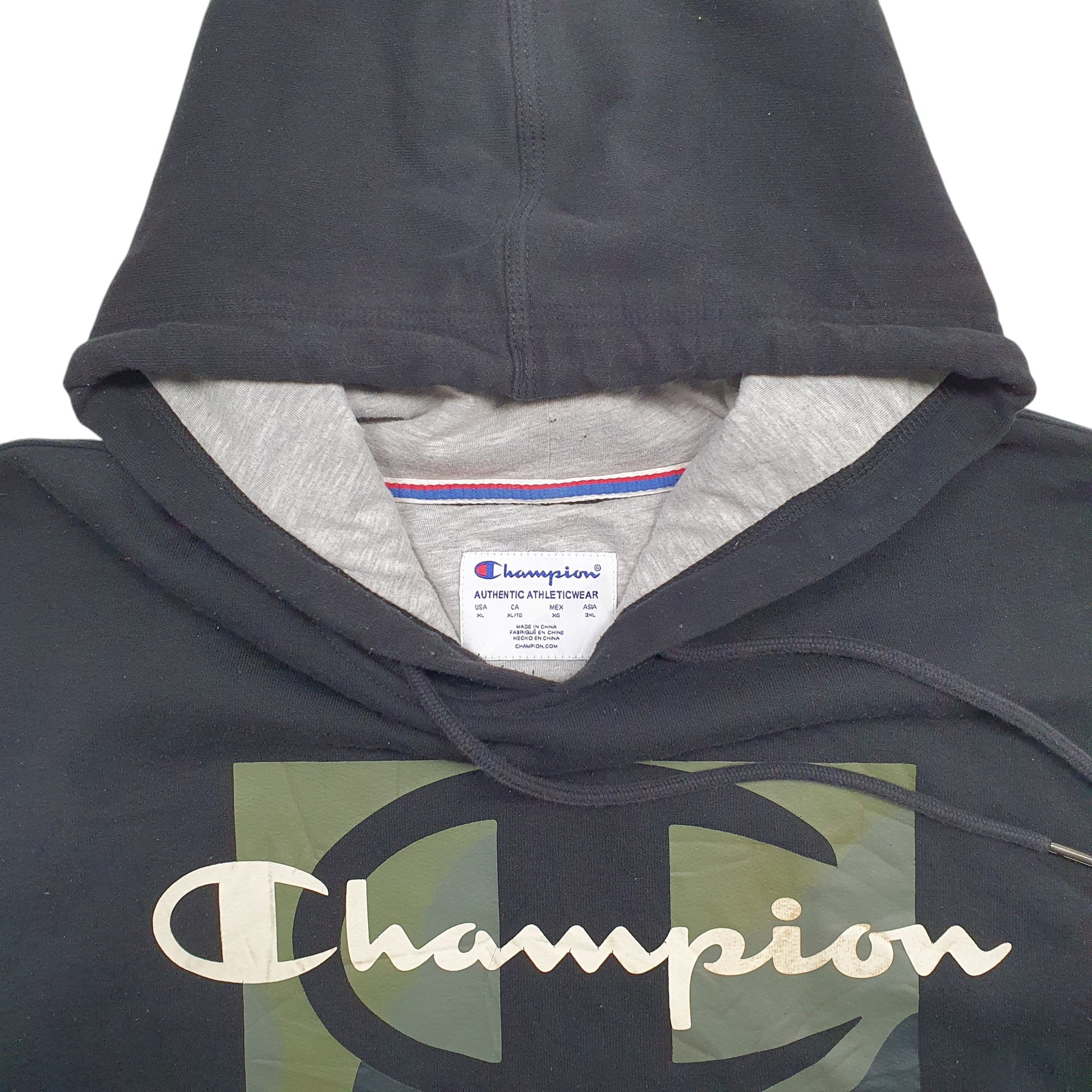 Mens Black Champion Spellout Hoodie Jumper