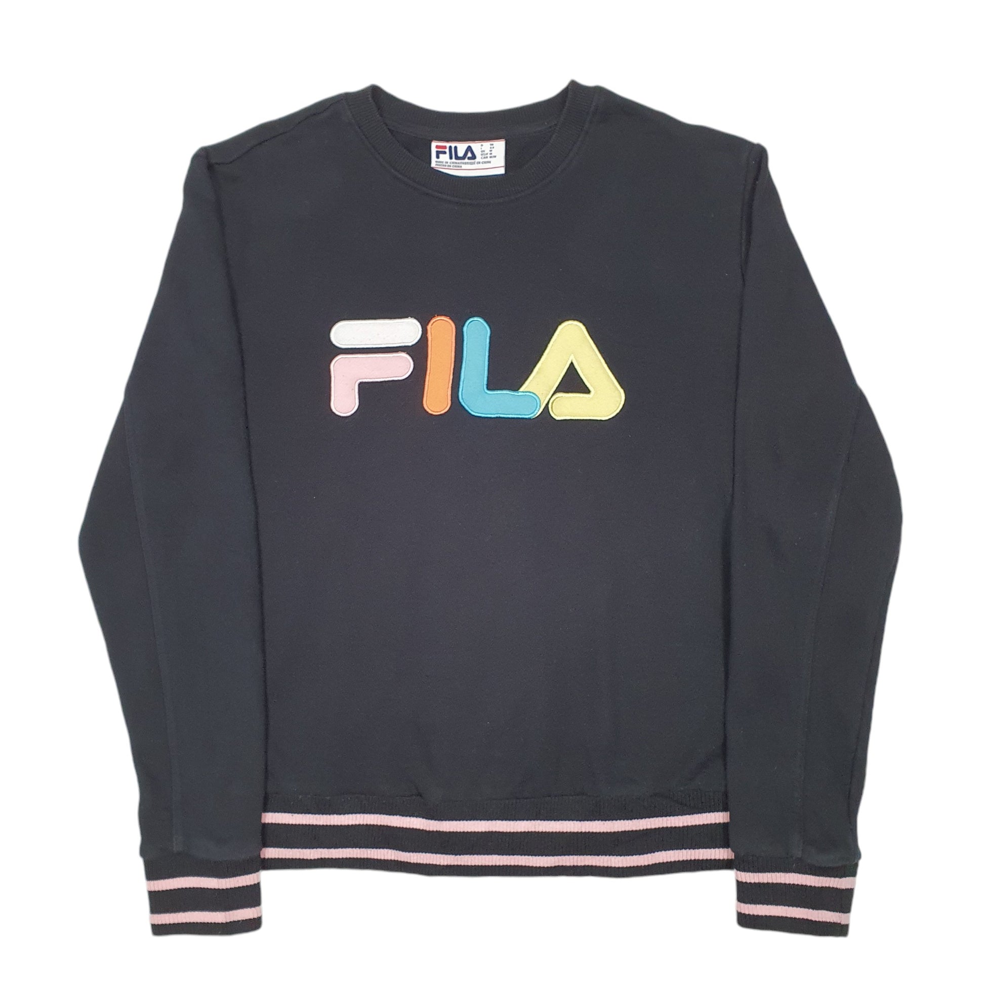 Womens Black Fila Spellout Crewneck Jumper